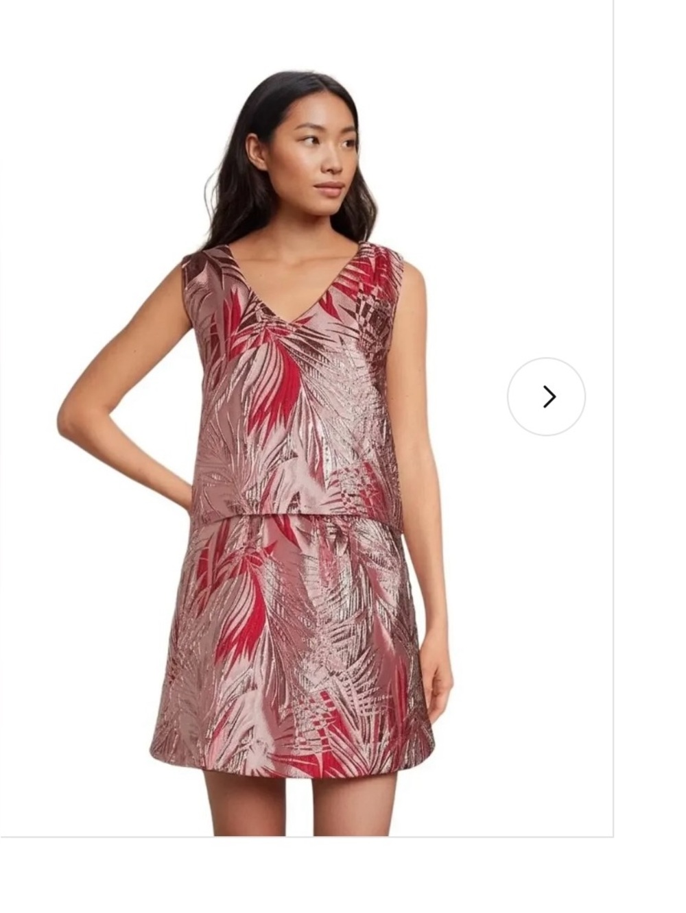 Sleeveless V-Neck Metallic Palm-Print skirt and top set